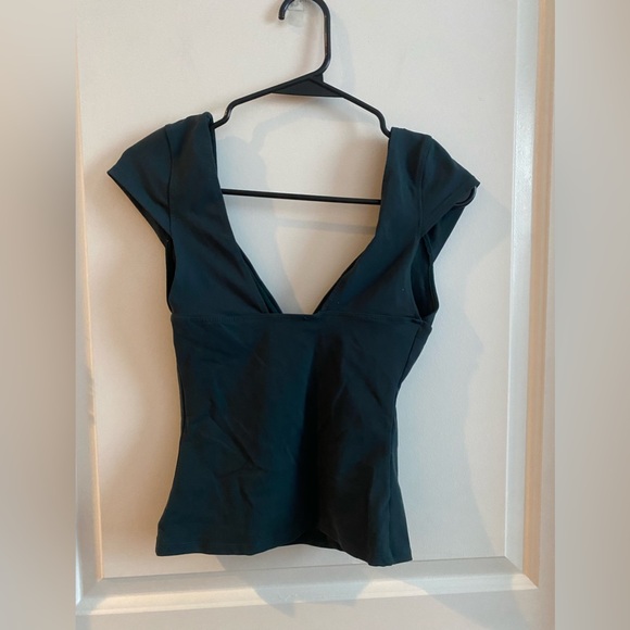 Free People Dark Teal V-Neck Cap Sleeve Blouse - Picture 2 of 3